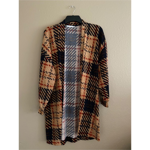 Open front checkered pattern cardigan - Picture 3 of 3